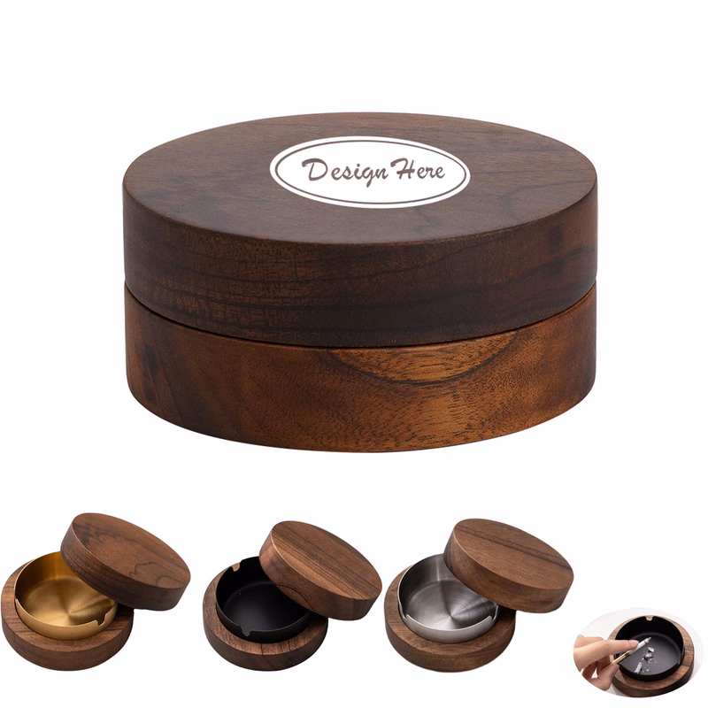 Nordic Style Walnut Ashtray with Lid Anti-Splash