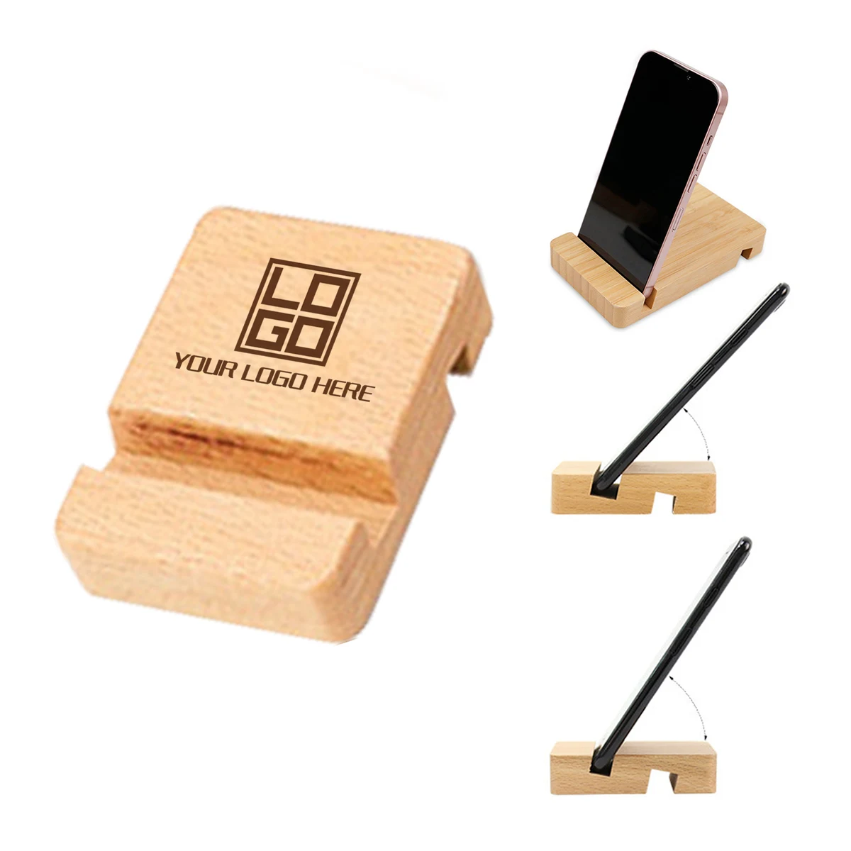 Desk Phone Stand Crafted from Wooden Block 1