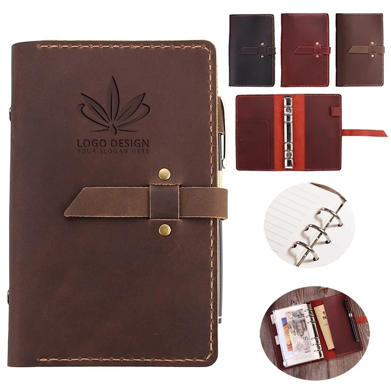 6-ring Binder Crazy Horse Leather Notebook w/ Card Slot 1