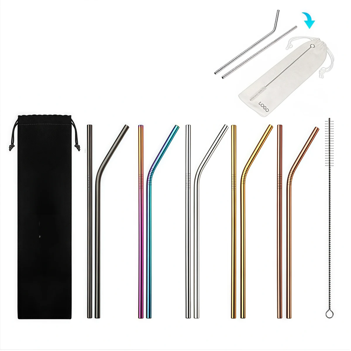 3 in 1 Reusable Stainless steel Drinking Straw Set 1