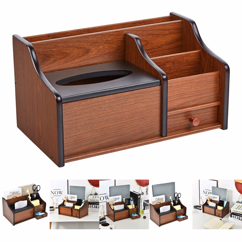Wood Desk Organizer Tissue Box