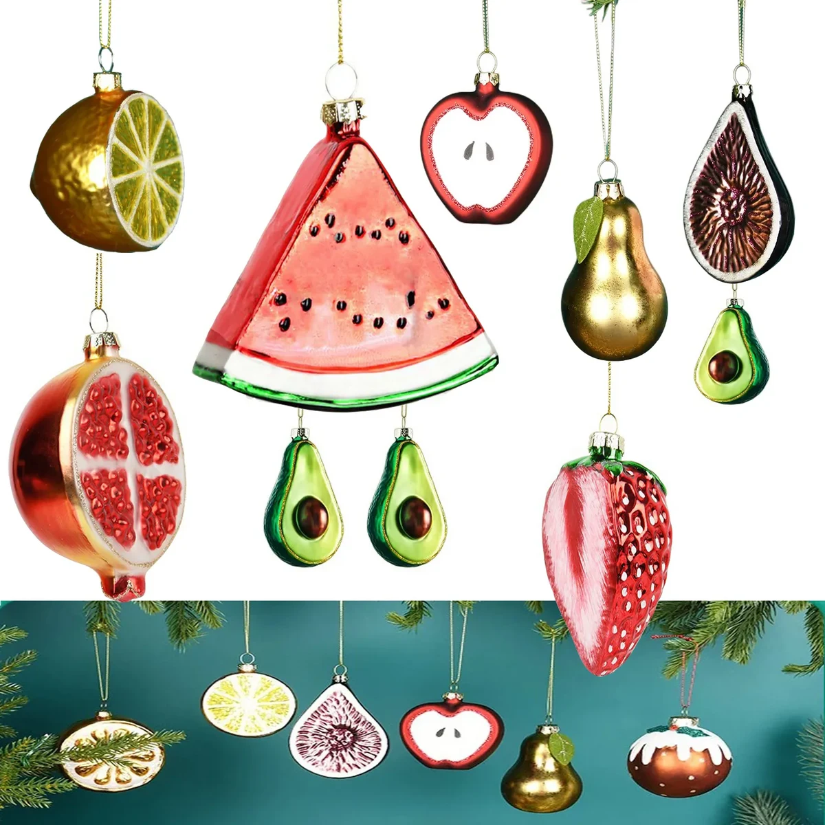 Glass Christmas Tree Vegetables and Fruits Hanging Ornaments 1