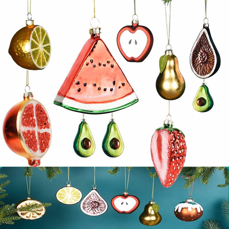 Glass Christmas Tree Vegetables and Fruits Hanging Ornaments