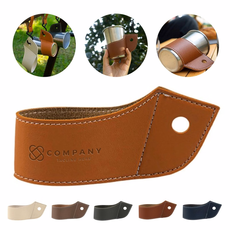 PU Leather Cup Holder Sleeve With Hanging Loop