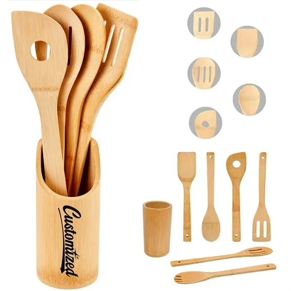 Custom 8-Piece Bamboo Cooking Utensil Set with Holder & Tongs — Eco Home Kitchen Promo 1