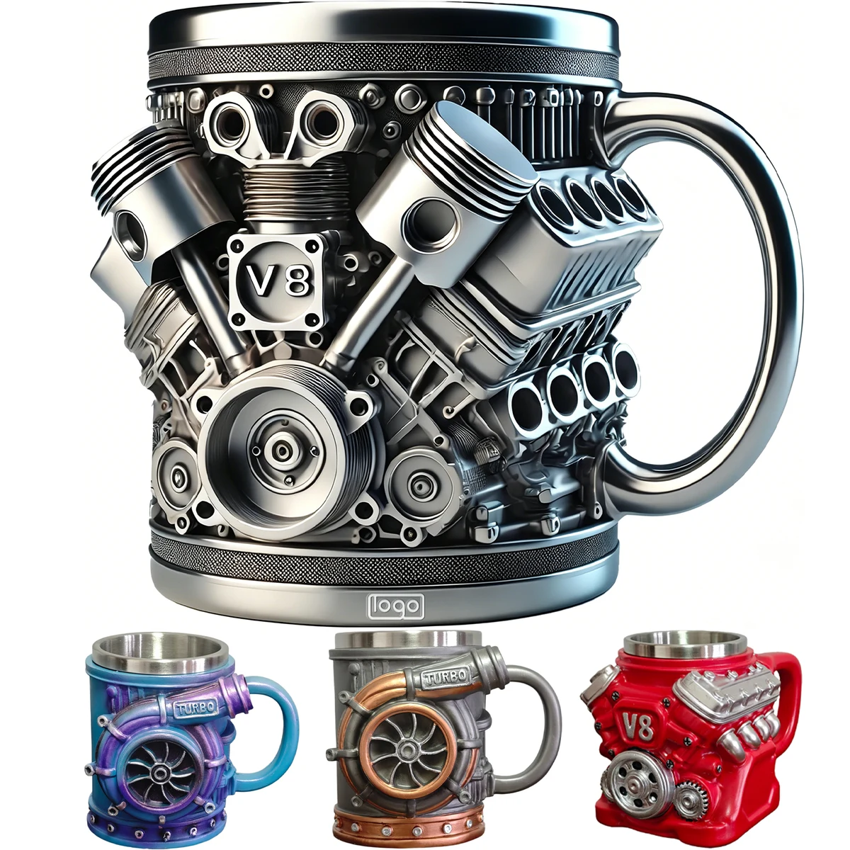 10 oz V8 Engine Stainless Coffee Mug 1