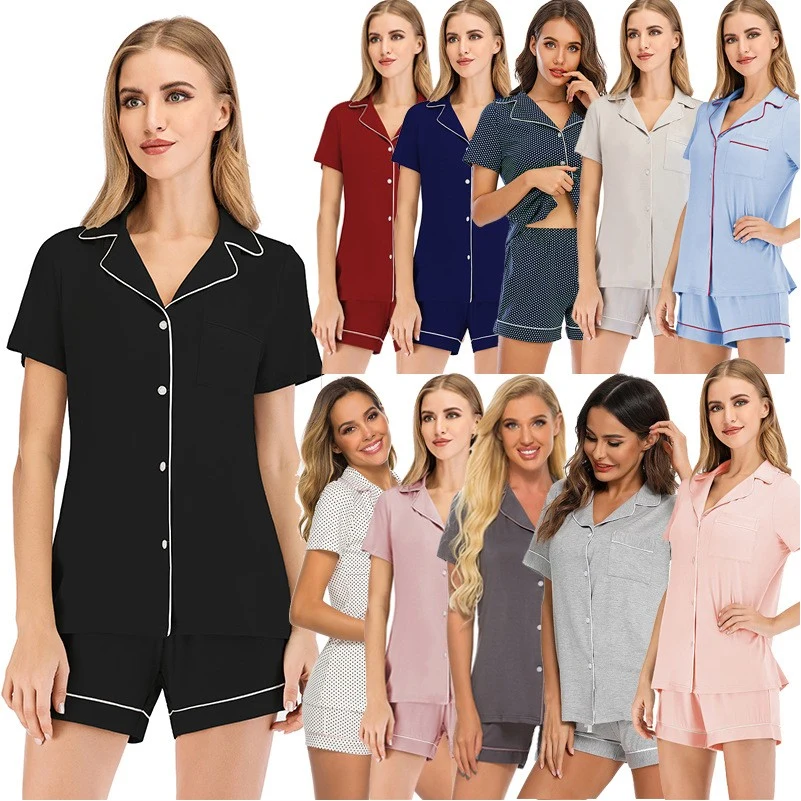 Women'S Notch Collar Short Sleeve Sleepwear Two Piece 1