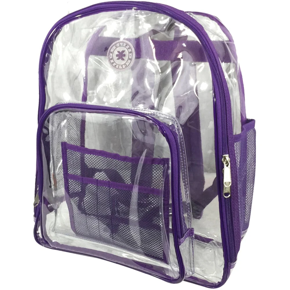 17" Classic Clear Multi-Pocket Backpacks - Purple Trim 1