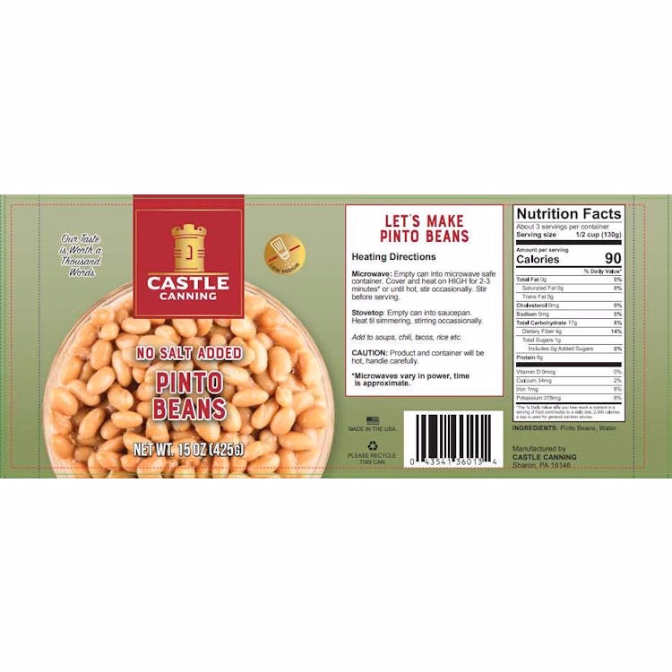 Canned Pinto Beans No Salt Added - Full Pallet