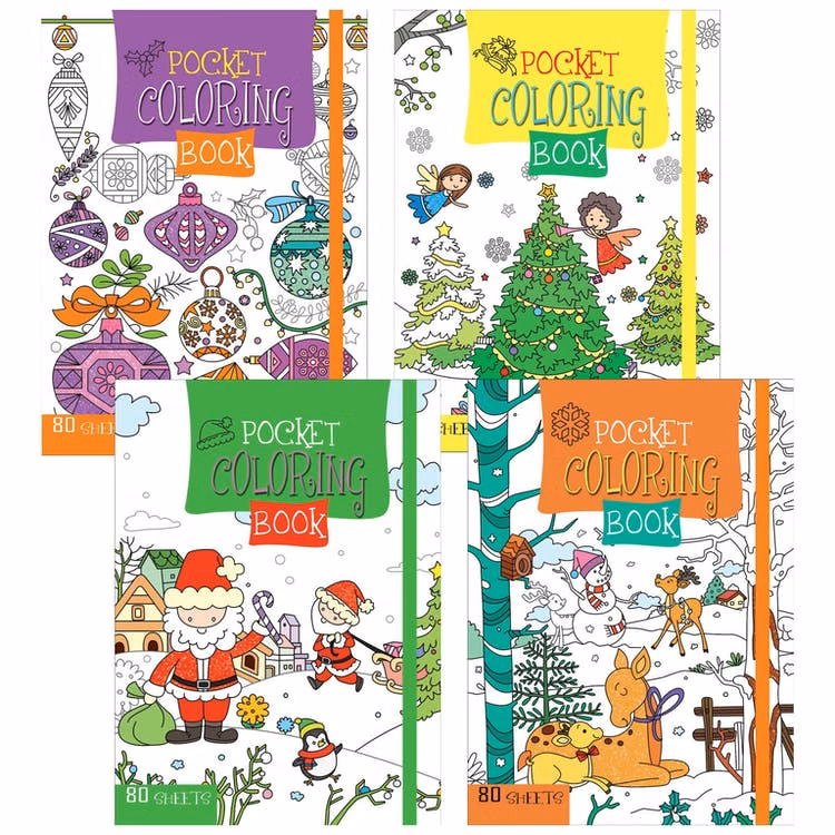 Christmas Coloring Books - Pocket-Sized 4 Assorted Volumes