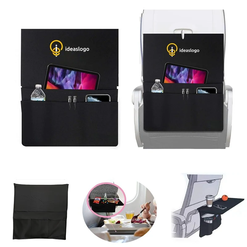 Compact Airplane Tray Table Cover with Storage Pockets 1