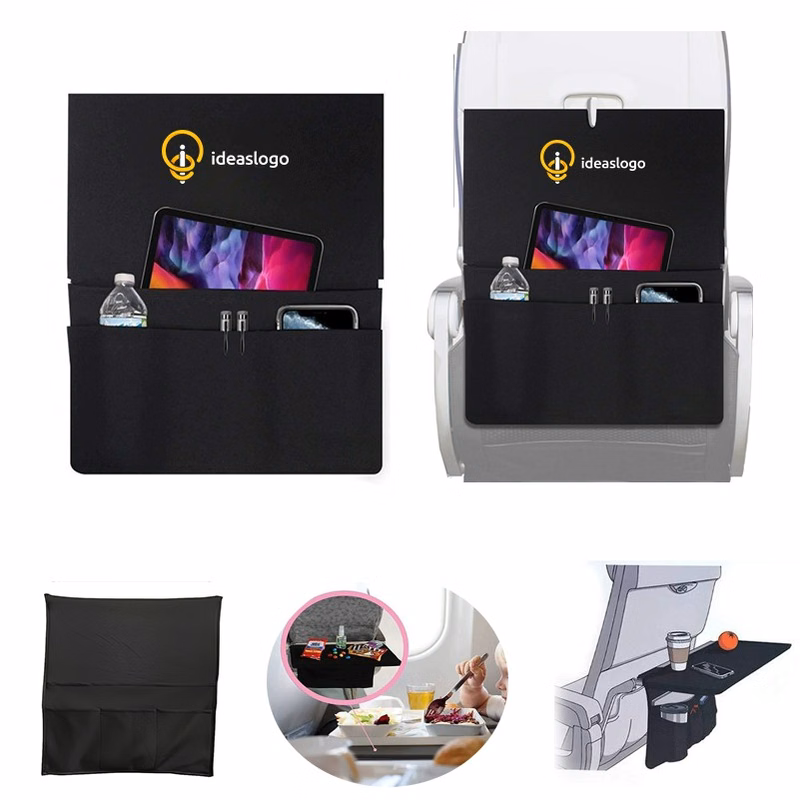 Compact Airplane Tray Table Cover with Storage Pockets