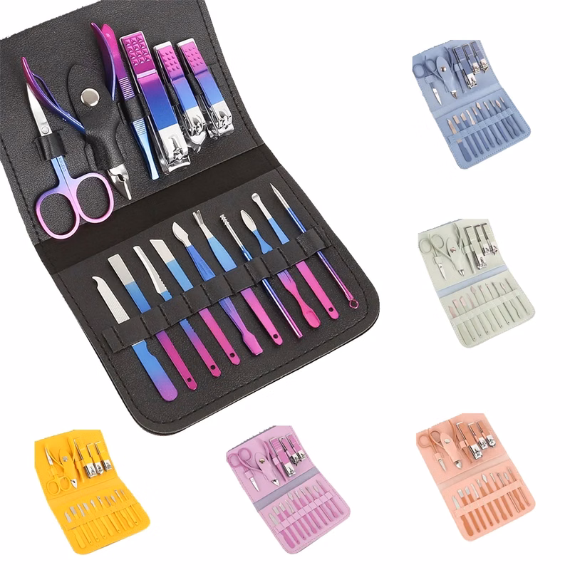 Nail Clippers Tool 16Pcs Set With Pu Leather Travel Case