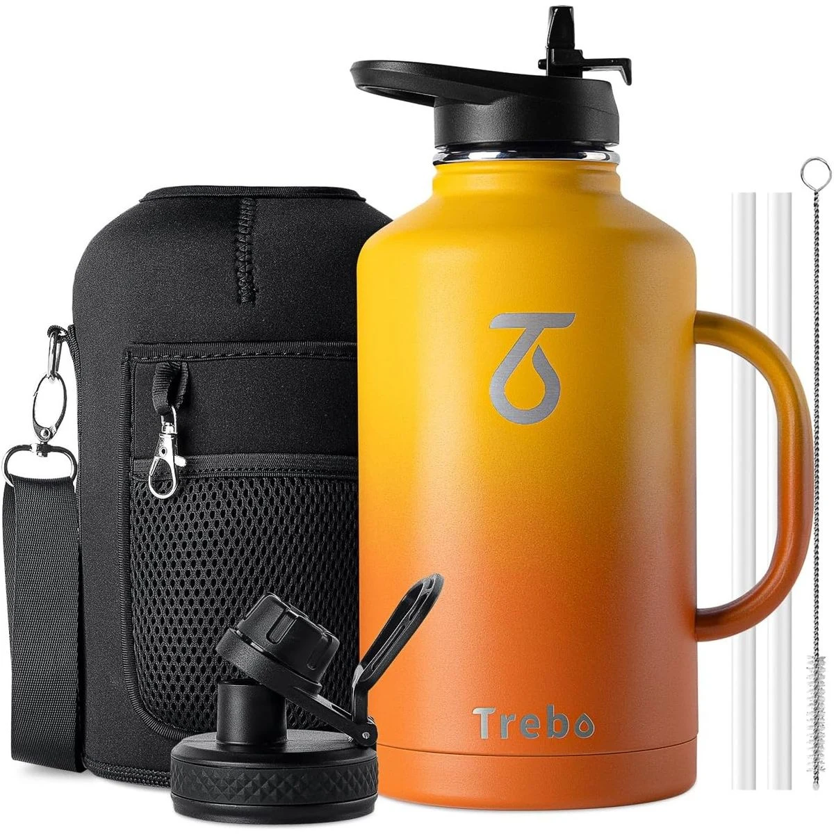 Half Gallon Water Bottle Insulated with Handle, 64 oz Double Wall Stainless Steel Metal Large Jug, custom water bottle with logo imprint 1