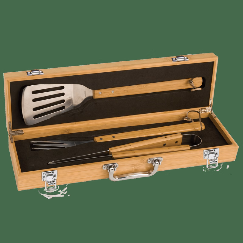 Bamboo 3-Piece BBQ Set in Bamboo Case