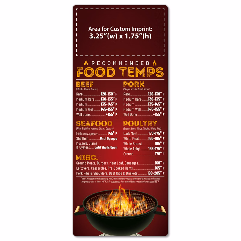UV-Coated (1S) Paper Card - 3.5x8.5 - Recommended Food Temperatures - 10 pt.