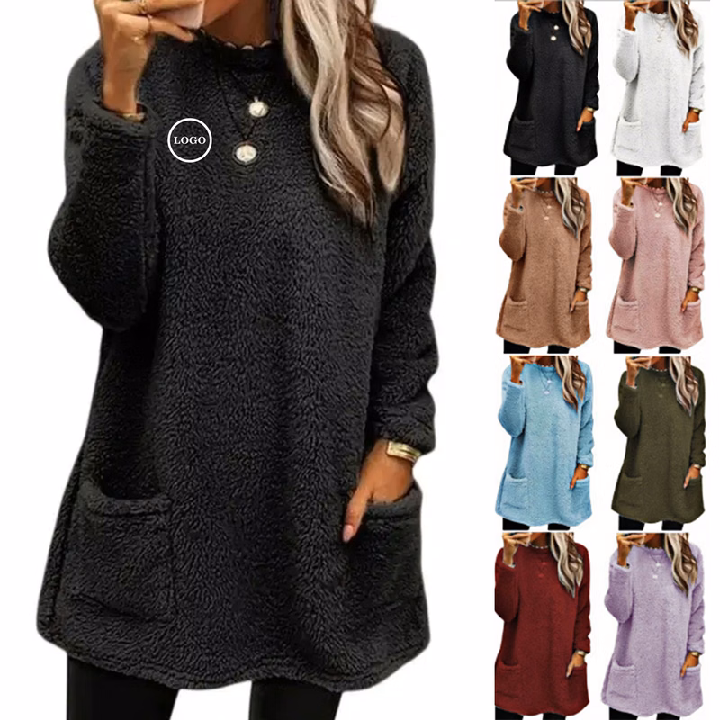 Oversized Double-Sided Fleece Sweater with Front Pockets