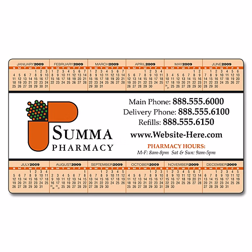 Pharmacy Calendar Magnet - 4x7 Round Corners - 25 Mil