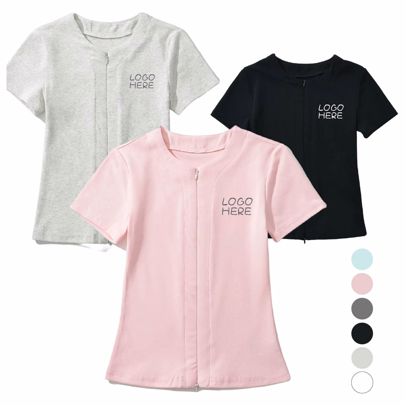 Plain Zip-Up Slim Fit Crop Tee