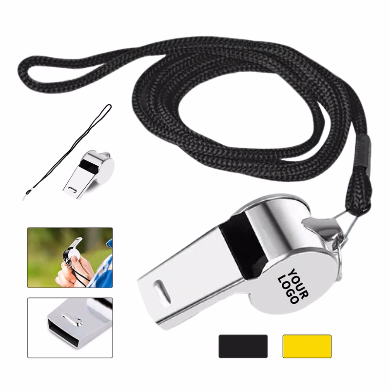 Stainless Steel Signal Whistle With Neck Cord