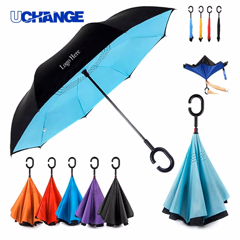Reversed Pongee C Shape Holder Inverted Umbrella for Weather