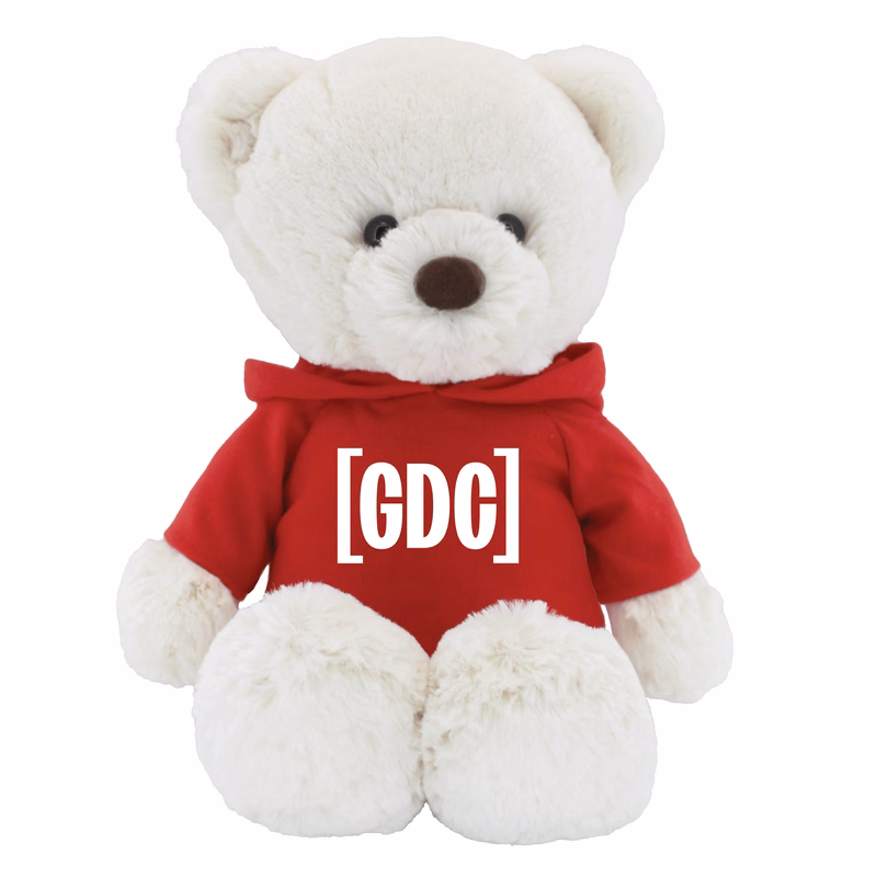 15" Cream Kai Bear with hoodie and one color imprint