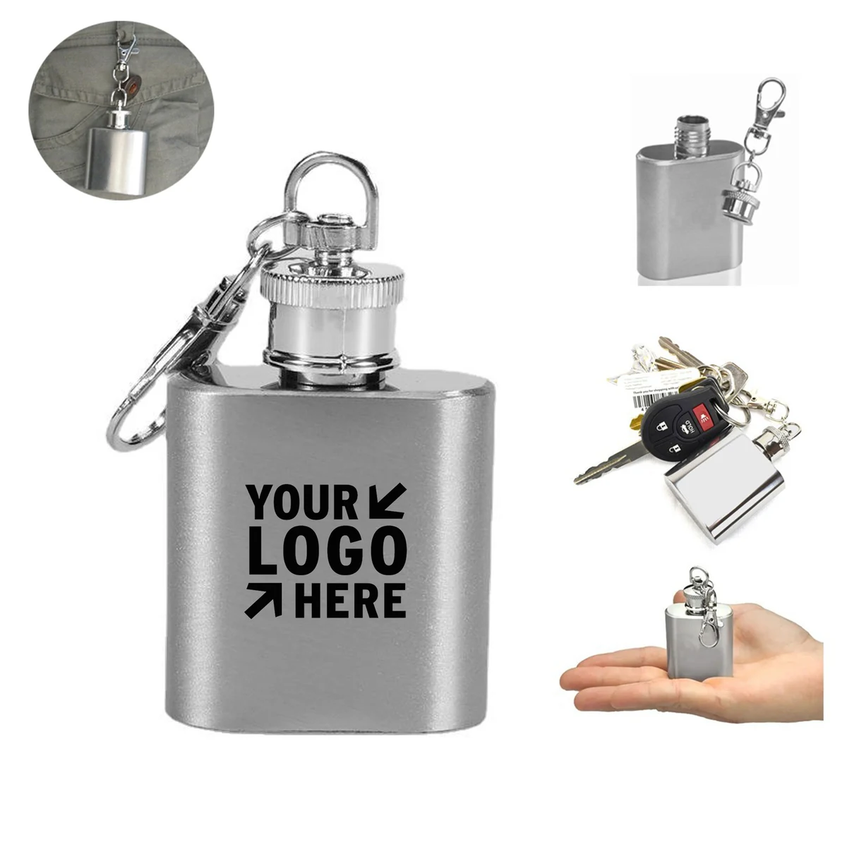 1oz Stainless Steel Hip Flask With Keychain 1