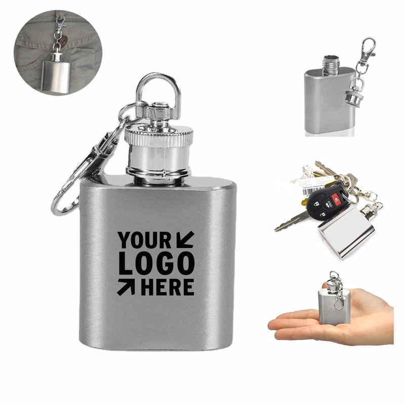 1oz Stainless Steel Hip Flask With Keychain
