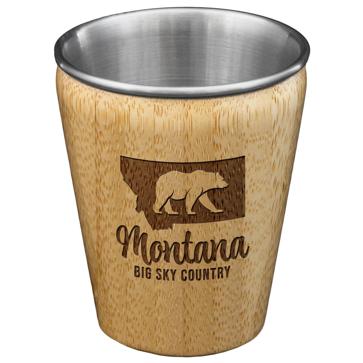 Montana State Bamboo and Stainless Steel Shot Glass 1
