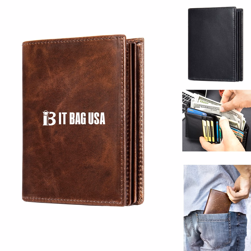 Men'S Genuine Leather Rfid Blocking Wallet