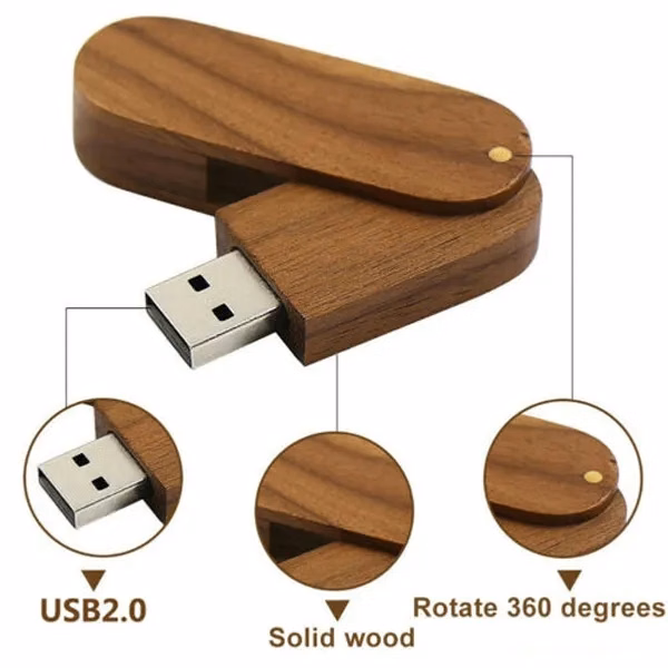 Rotating Wooden USB 2.0 Flash Drive
