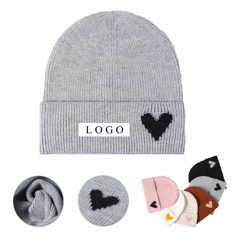 Love Heart Embroidery Knitted Beanie