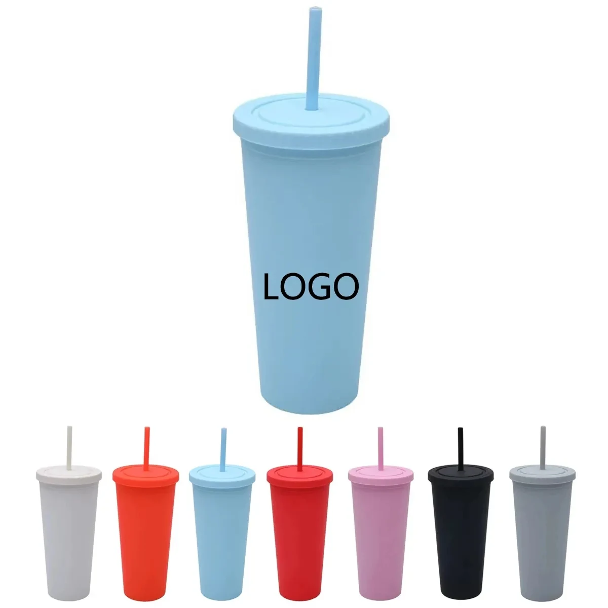 24 Oz Reusable Plastic Insulated Tumblers With Straw 1