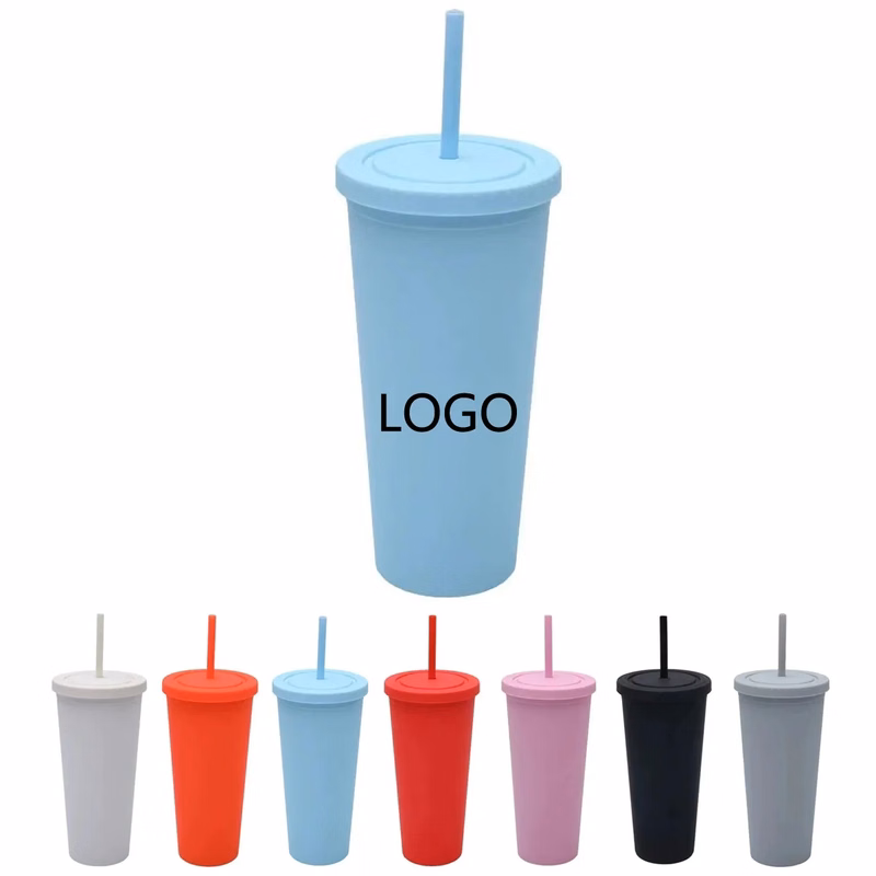 24 Oz Reusable Plastic Insulated Tumblers With Straw