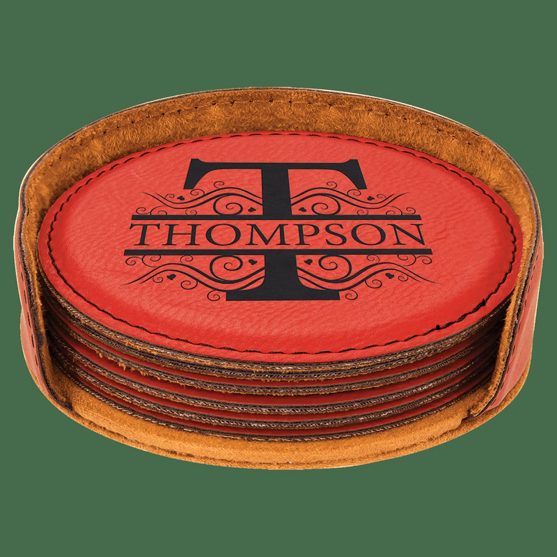 4" Laserable Leatherette Round 6-Coaster Set