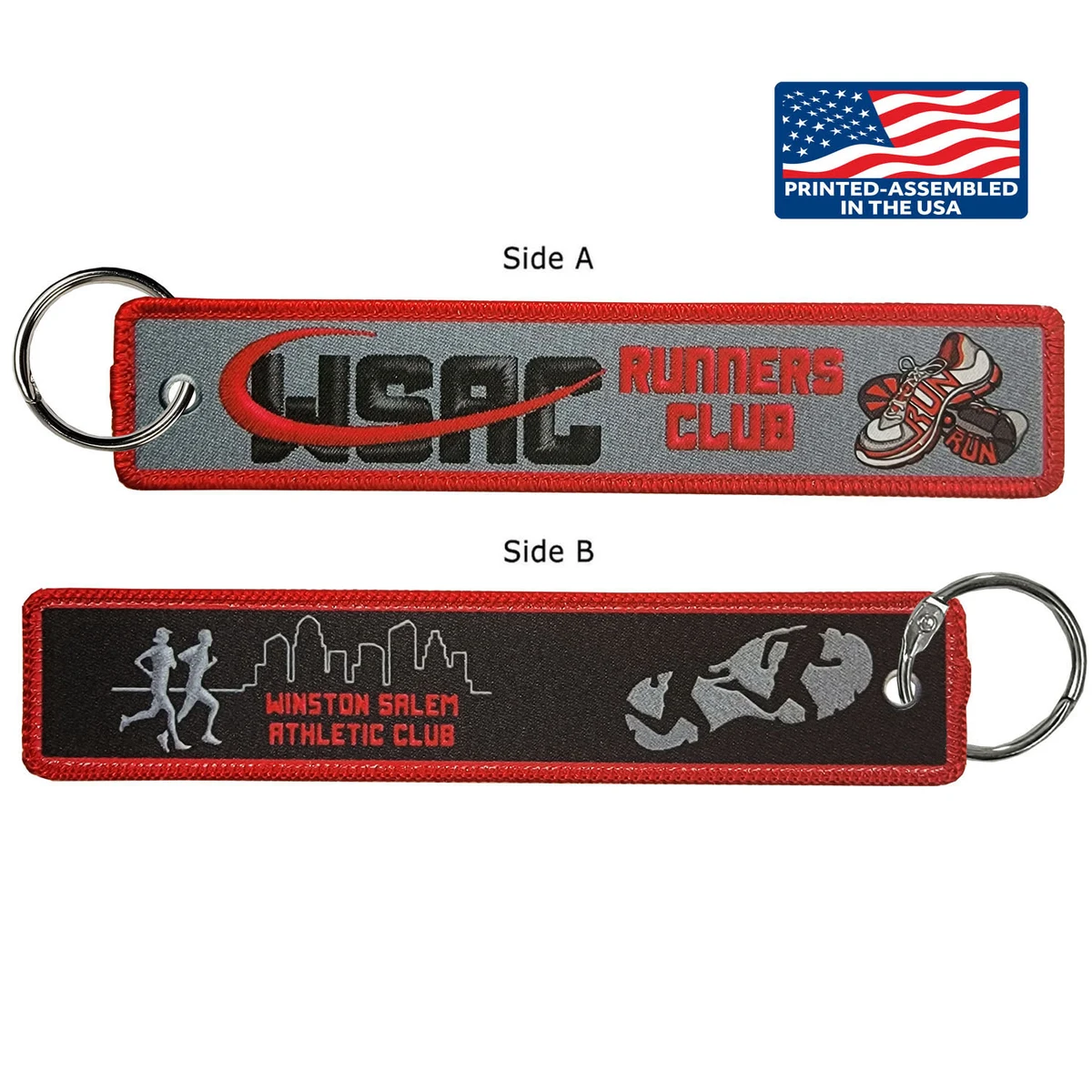 1 ¼" x 6 ¼" Two Sided Dye Sub Big Size Key Ring with Merrow Border 1