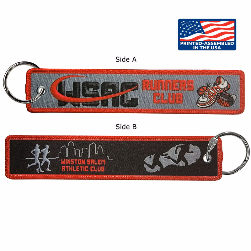 1 ¼" x 6 ¼" Two Sided Dye Sub Big Size Key Ring with Merrow Border