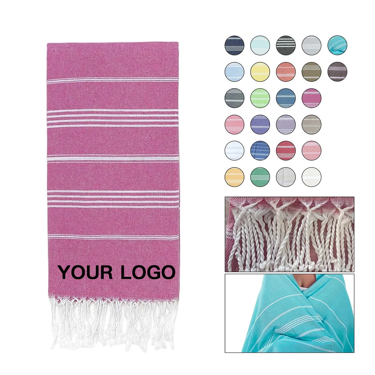 Large Cotton Beach Towel with Fringe 70x39 Inches 1
