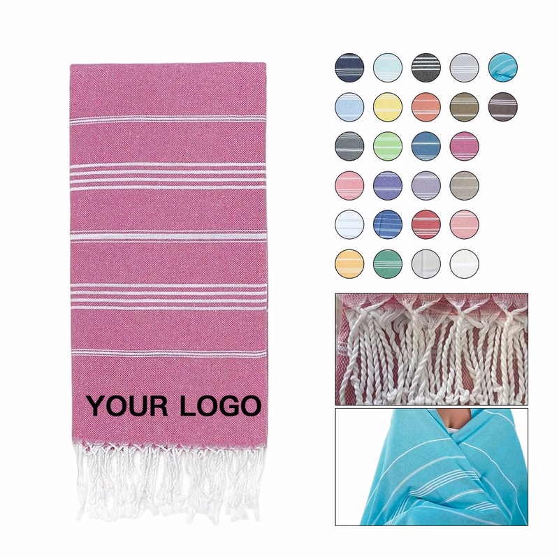 Large Cotton Beach Towel with Fringe 70x39 Inches