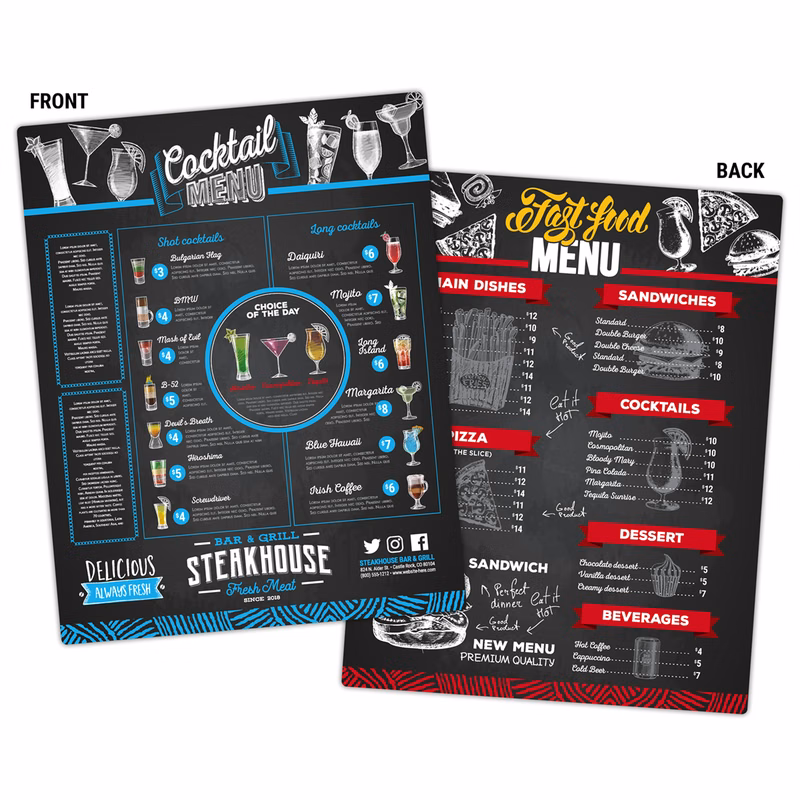 Menu Laminated Card - 8.5x11
