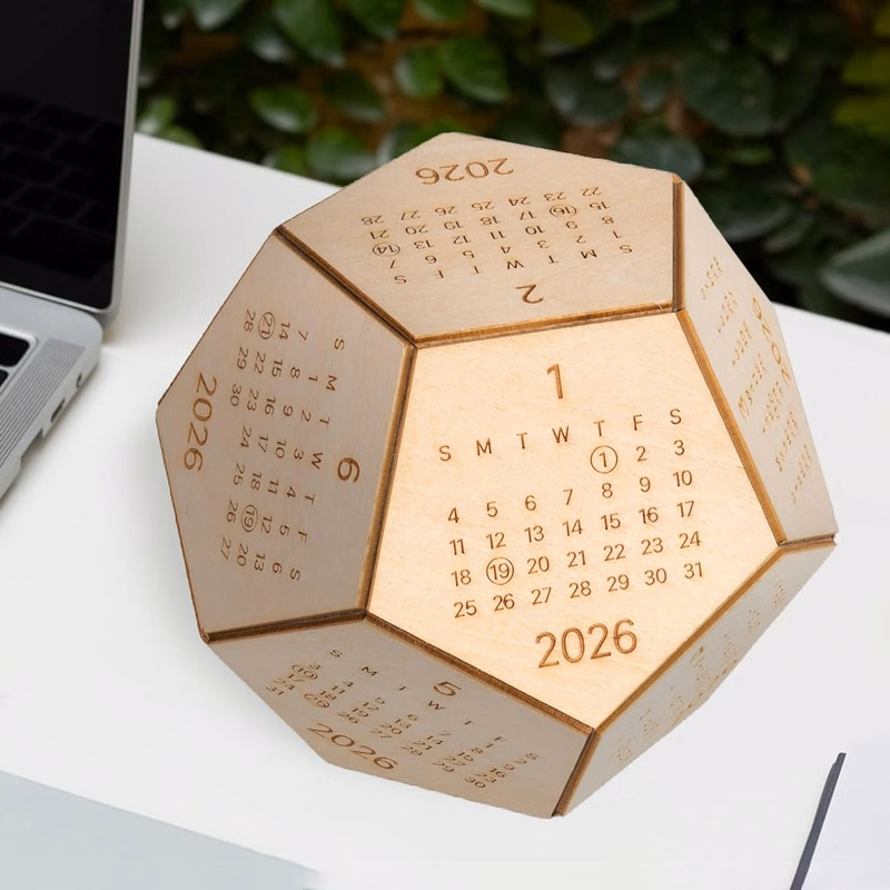 Desk Calendar Wood Dodecahedron