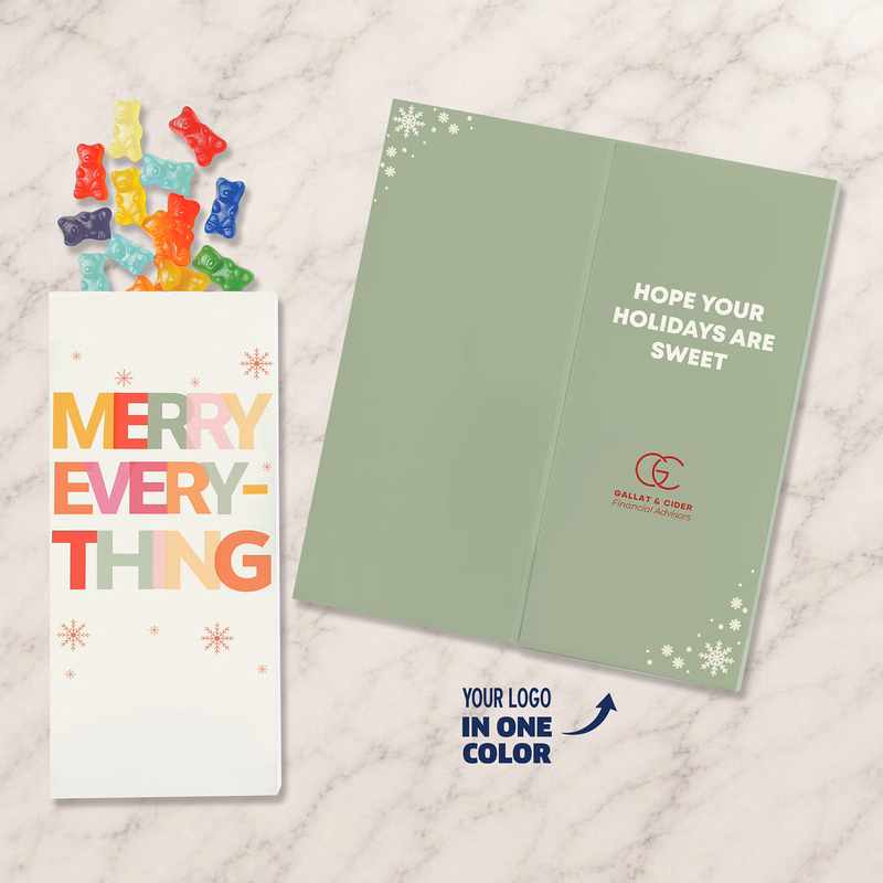 One Color Foil-Stamped Stock Holiday Sentiment Sweeter Cards with Albanese Gummi Bears