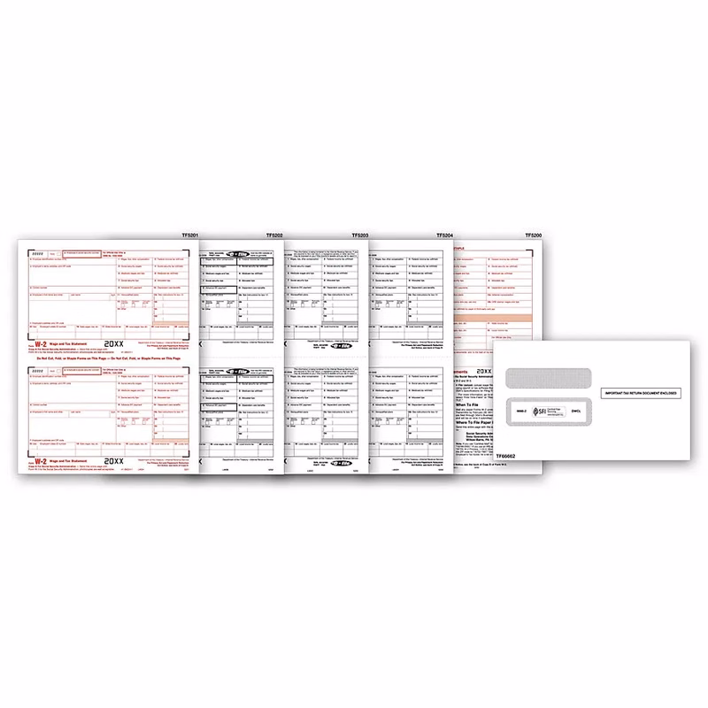 W-2 Tax Forms Set & Envelope Kit, Laser, 6-Part - 50 sets/pk