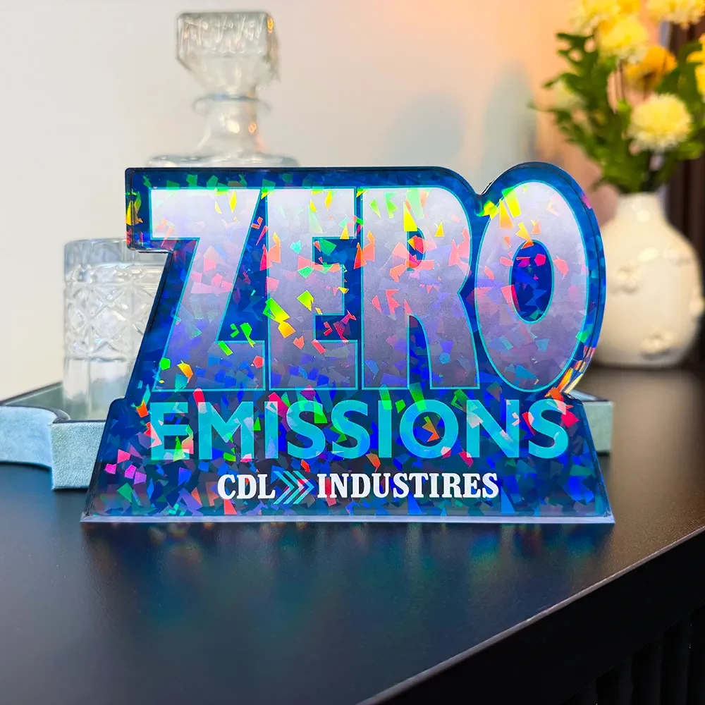 3/4" Custom Acrylic Cracked Ice Holograph Award Freestanding 1