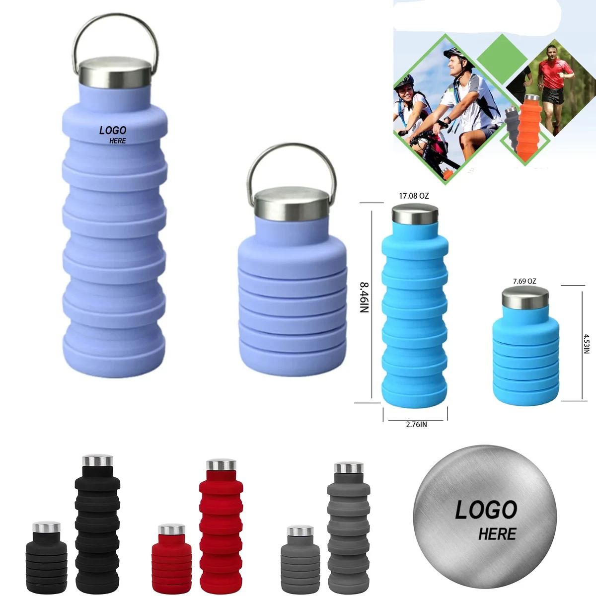 17 Oz. Collapsible Silicon Water Bottle 1