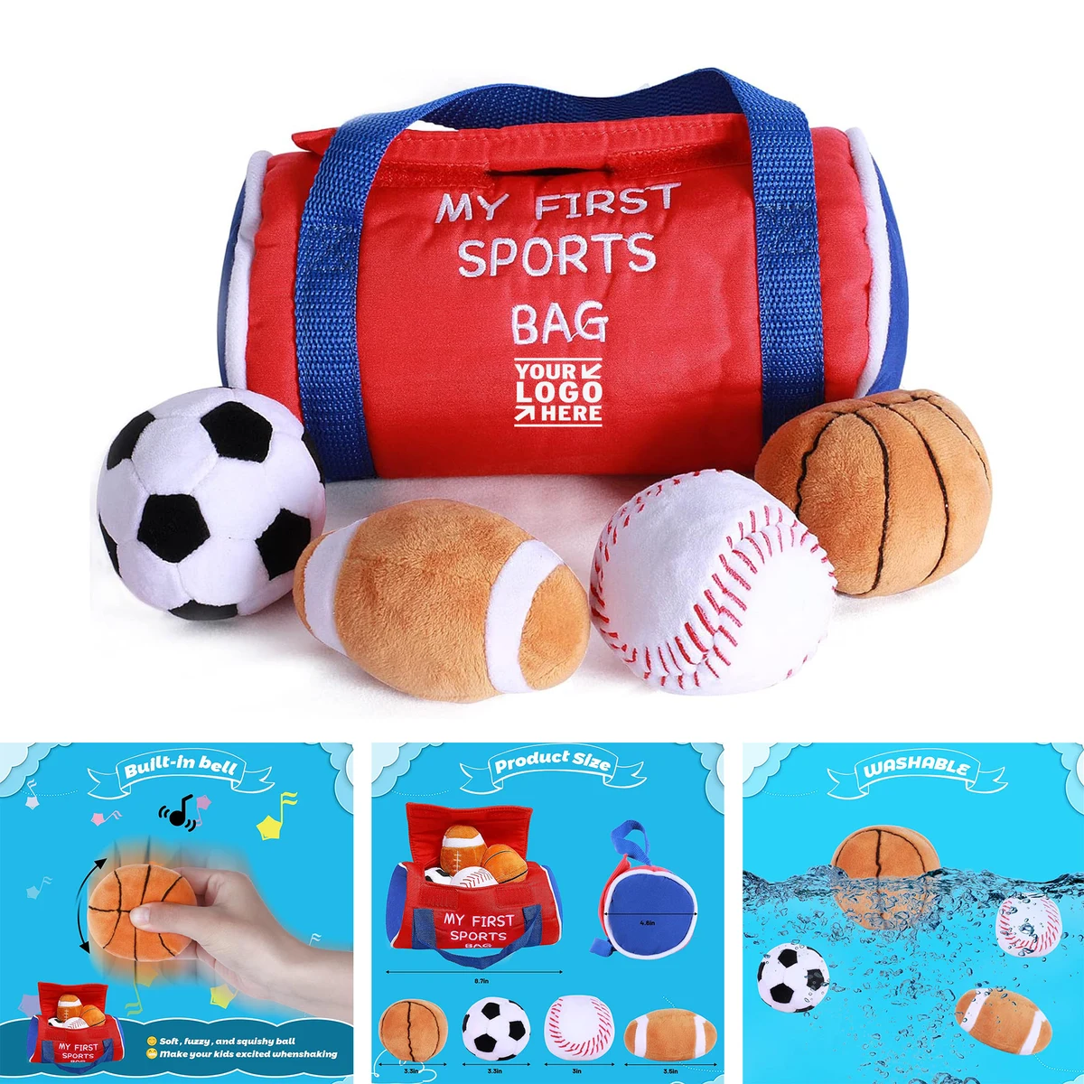 My First Sports Bag 4 Tiny Cloth Rich Sport Balls Early Education Baby Toy 1