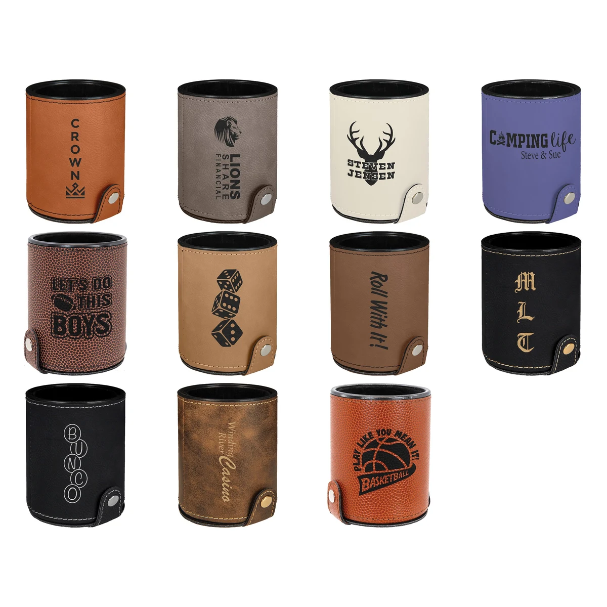 4" Laserable Leatherette Dice Cup with 5 Dice, Velvet Lined Interior 1