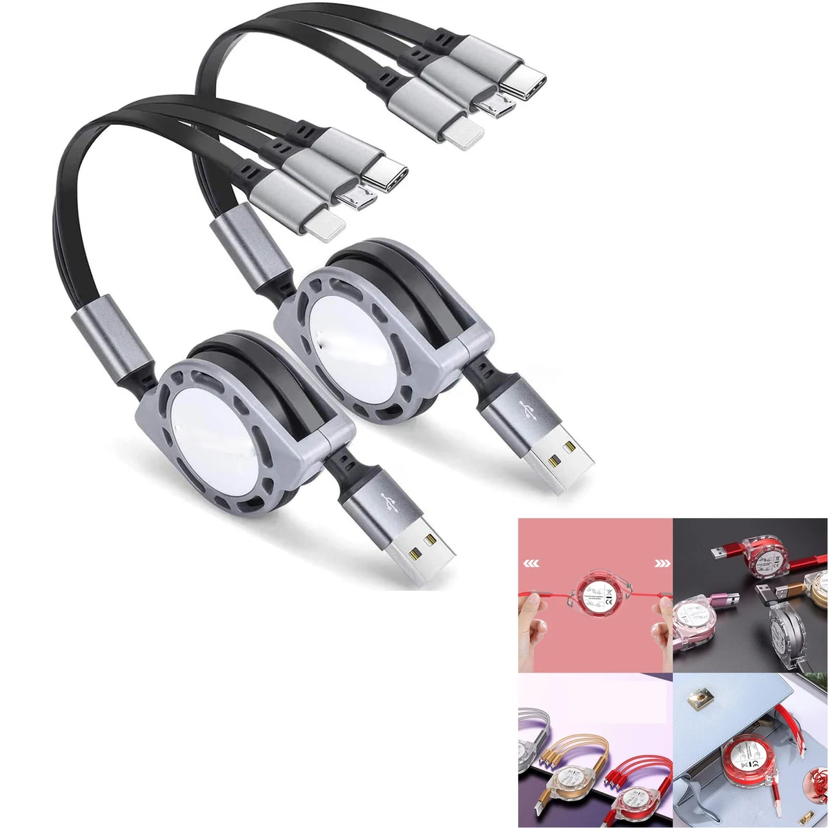 3 in 1 Retractable Charging Cord Multi USB Cable Fast Charger Cord 1