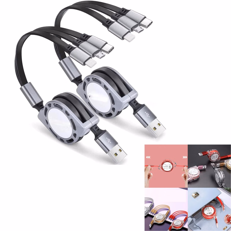 3 in 1 Retractable Charging Cord Multi USB Cable Fast Charger Cord