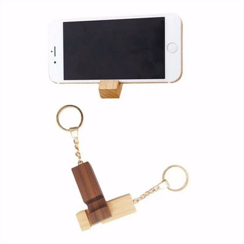 Bamboo Phone Stand Keychain Block
